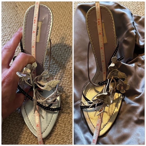 Neiman Marcus 95th anniversary Prada silver metallic and black floral heels - Picture 9 of 9